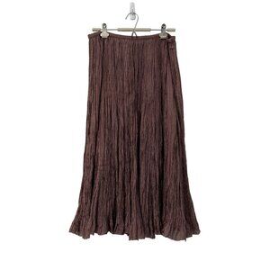 Anitsa Paris Art Bohemian Hippie Grunge Brown Silk Crinkle Midi Skirt Womens L